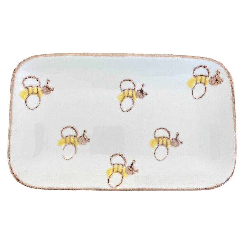 Honeybees 9.75” x 6” Tidbit TrayV Ceramic Made in Portugal
